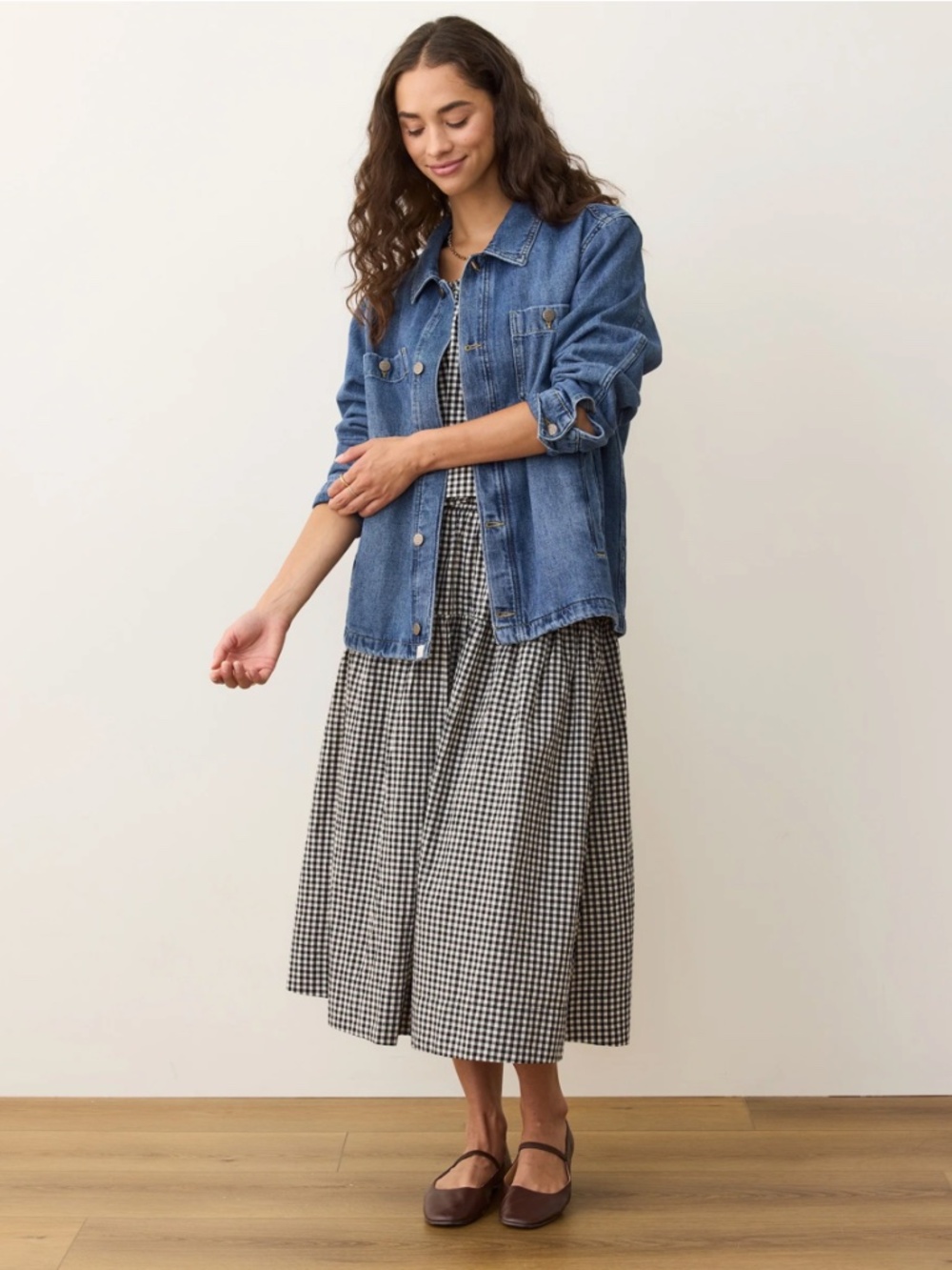 Marine Layer Gia Poplin Midi Skirt Women's Size XS Black and White Gingham (U)